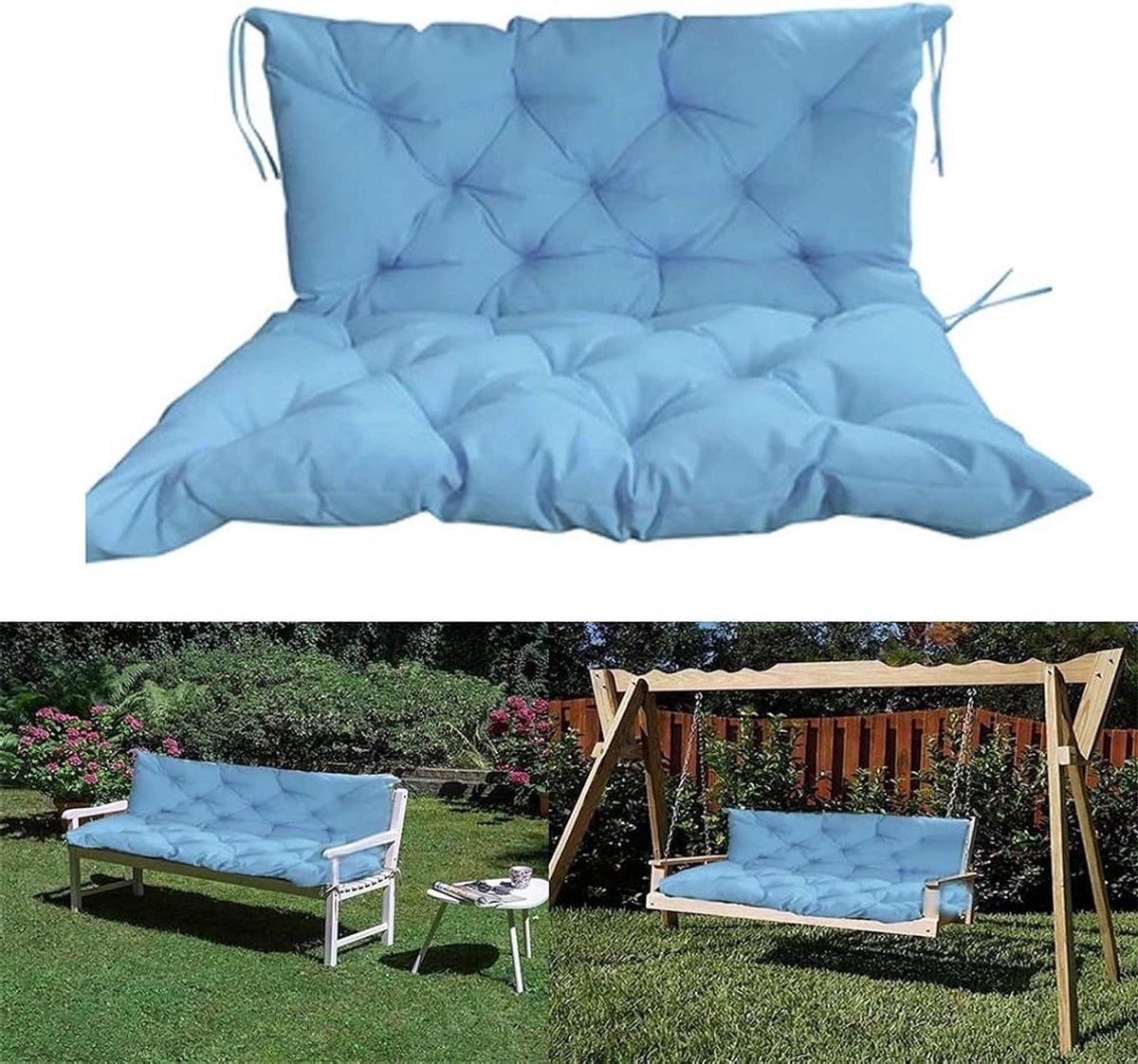 Bankkussen met rugleuning - Tuinkussen zitkussen - Buiten ontspannen - Waterdichte polyesterstof - 10 cm dik - Blauw