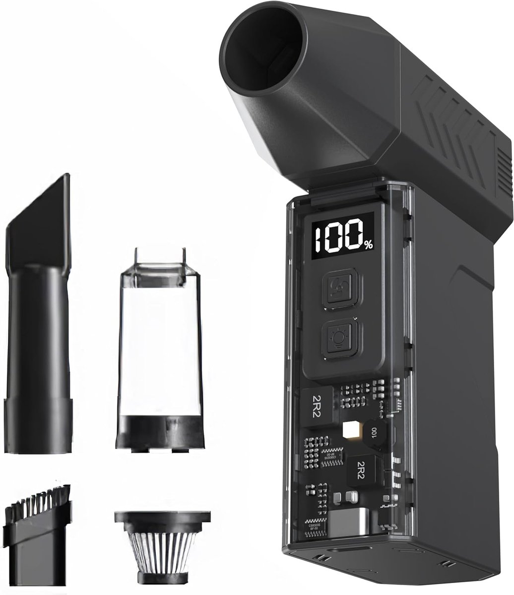 Thijox - Persluchtreiniger 180.000 RPM Turbo Ventilator 200W, Draagbaar, Traploze Snelheidsregeling, Sterke Windkracht, Bidirectioneel Opladen voor Ca