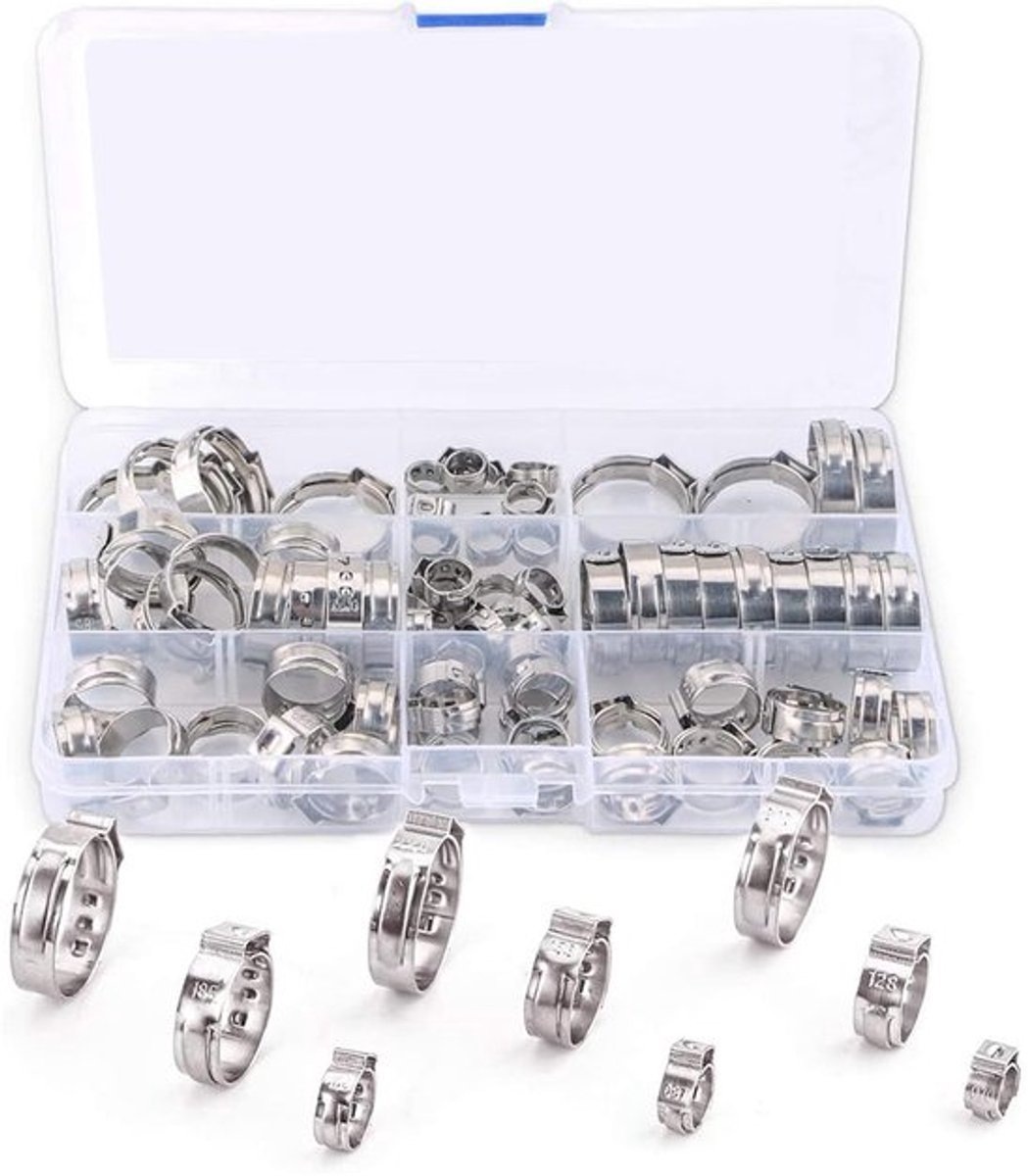 80 stuks enkele oor slangklemmen verstelbare roestvrijstalen buisklemmen buis slangbevestigingen clips brandstofleiding slangklemmen assortiment kit