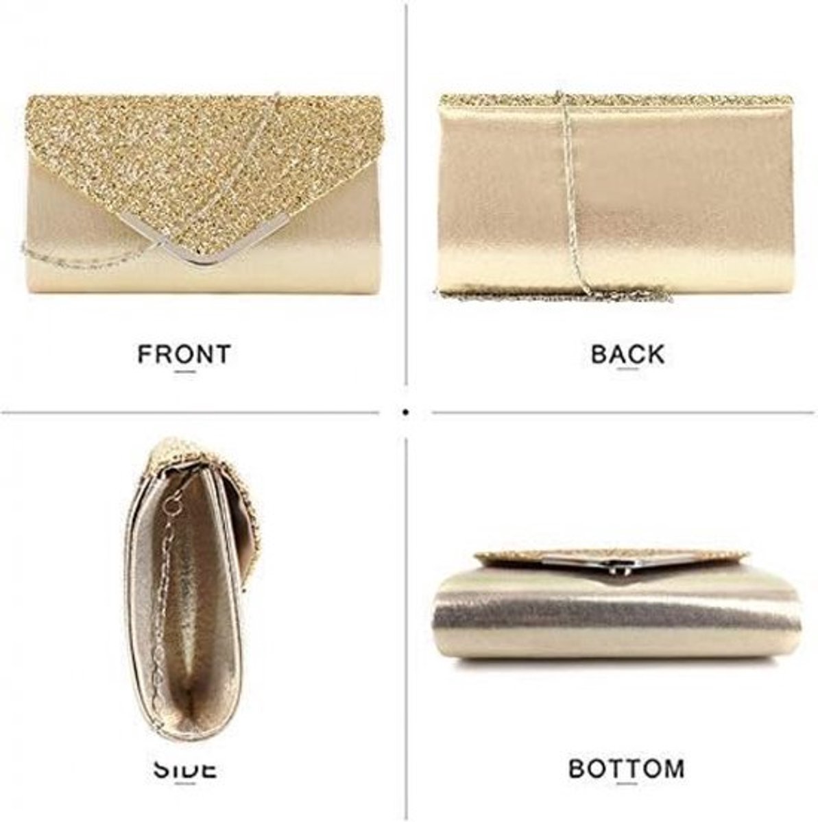 Clutch voor Dames - Clutch - Avondtasje - Enveloptasje voor Dames - Glitter - Satijn - Goud - 24*14*5cm - Retro