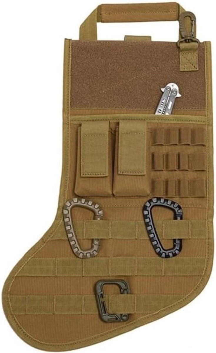 Tactische Kerstkousvorm Molle Militaire Heuptas met Handvat Snoepkousen Hangdecoratie voor Buiten en Kerstdecoraties - KHAKI