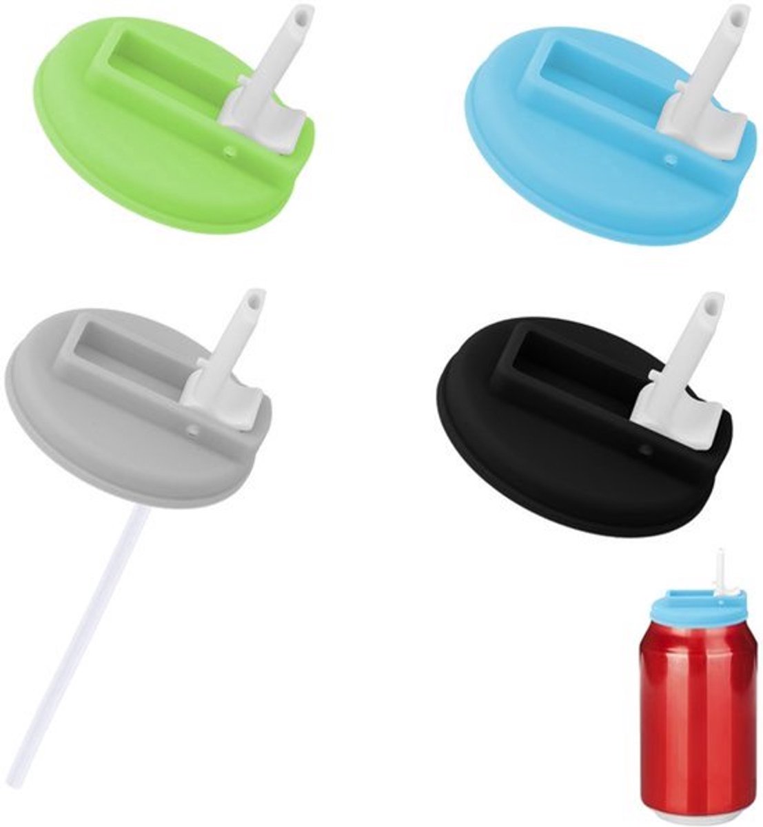 4Pcs Candelids voor Frisdrank - Herbruikbare Siliconen en Plastic Deksels in Zwart, Blauw, Groen, Grijs