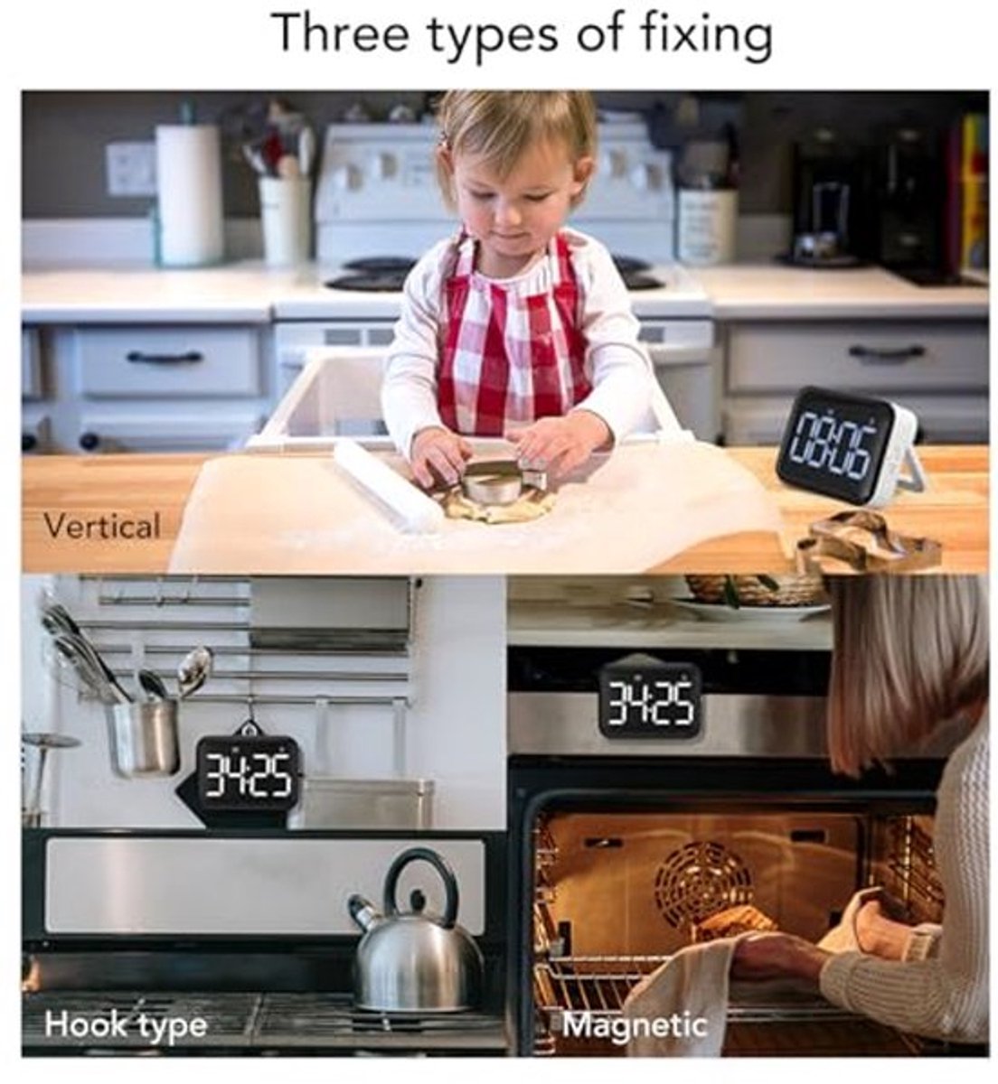 Keuken Timer voor Koken, met Groot LED Display, 2 Timing Modi, 3 Volume Niveaus, Aftel- en Optel Timer voor Klaslokaal, Leraar, Kinderen