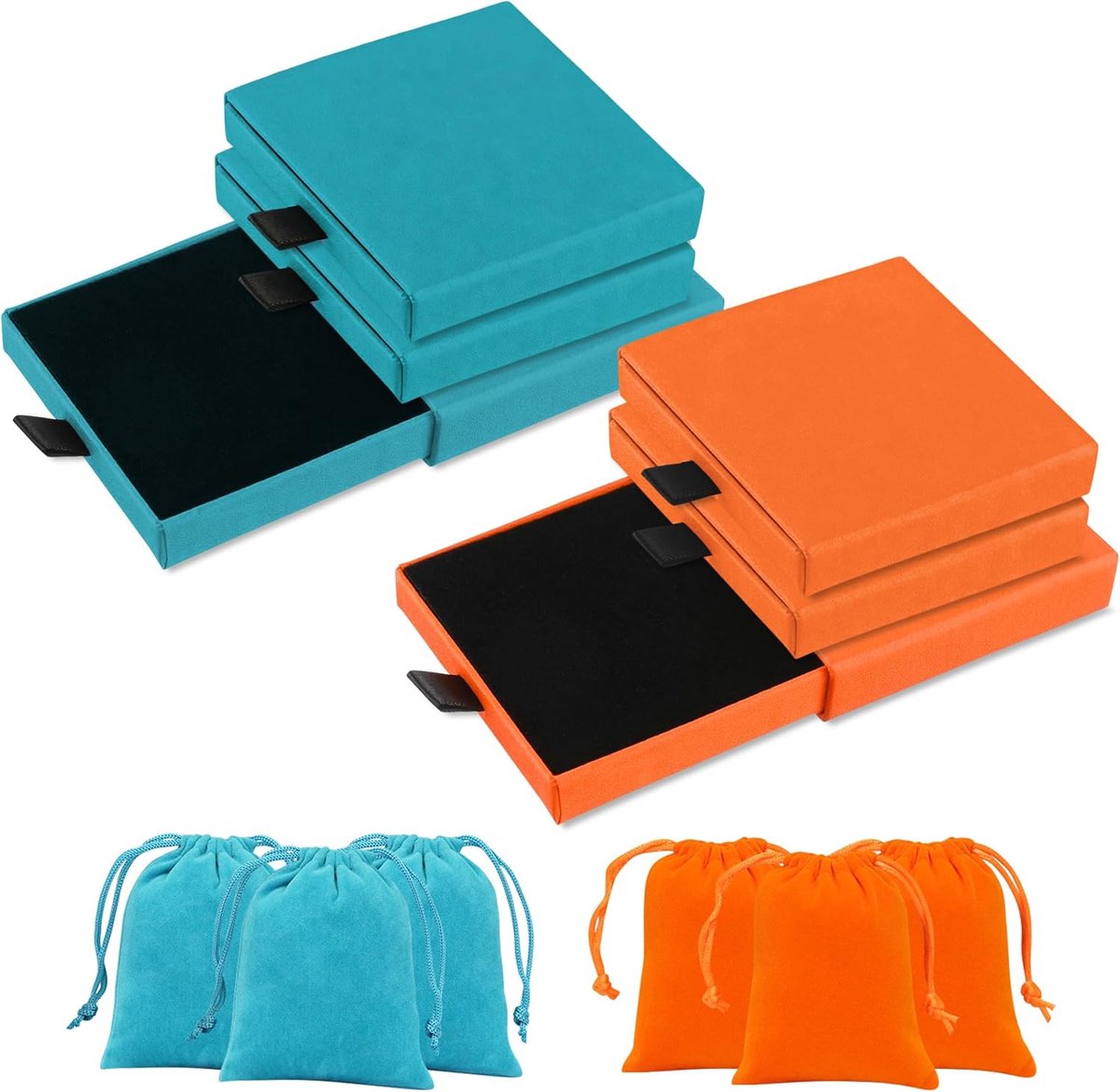SnelShoppen - 6 Stuks Sieraden Geschenkdoosjes - Kleine Cadeaudoosjes 8x7,5x1,7 cm - Blauwe en Oranje Lade-Design - Perfect voor Ringen en Oorbellen -
