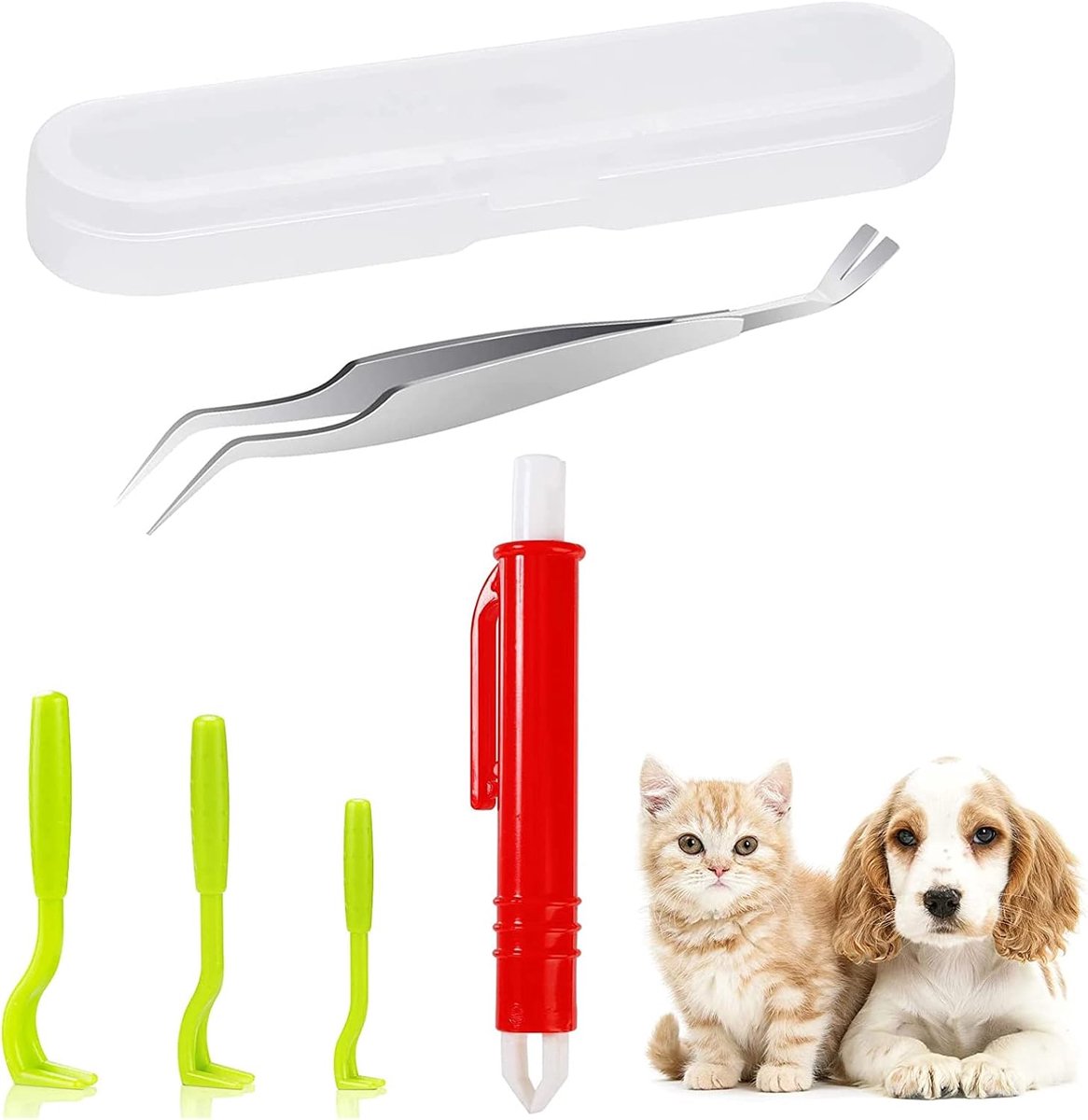 SnelShoppen - 5 stuks Tekentangen voor Hond en Kat, Roestvrij Staal en Kunststof, Tekenverwijderaar Set voor Mensen, Kinderen, Dieren, Veilig en Effec