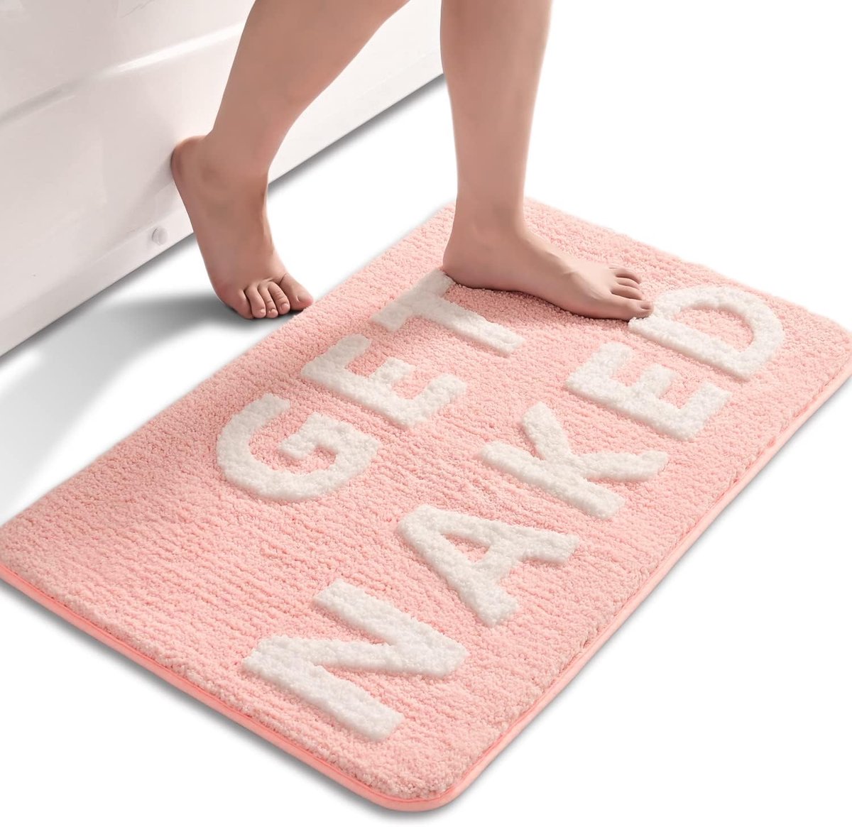 SnelShoppen - Roze en Wit Badkamerteppich 50 x 80 cm - Antislip Wasbaar Badmat - Zachte Microvezel Douchemat - Leuk en Modern Design voor Badkamer