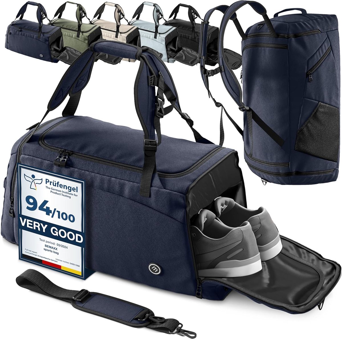 SnelShoppen - Sporttas Heren Trainingstas Dames met Schoenenvak en Nat Vak | 40/60L Rugzakfunctie, 30/50L Reistas, Zwemtas, Fitnesstas, Schoudertas, W