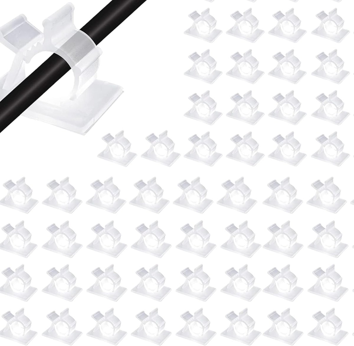 SnelShoppen - 50 Stuks 4-delige Verstelbare Zelfklevende Nylon Kabelclips - Witte Snoerhouders voor Kabelbeheer Thuis, Kantoor, Auto - Duurzaam en Een