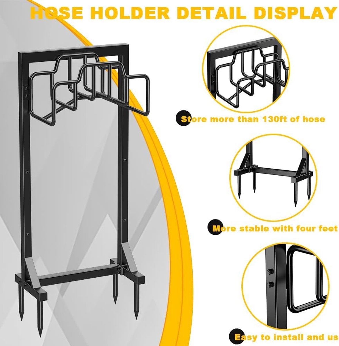 SnelShoppen - 117 cm Vrijstaande Tuinslanghouder - Heavy Duty Metalen Tuinslangopbergorganisator met Opbergmand - Zwarte Slangstandaard voor Tuin, Cam