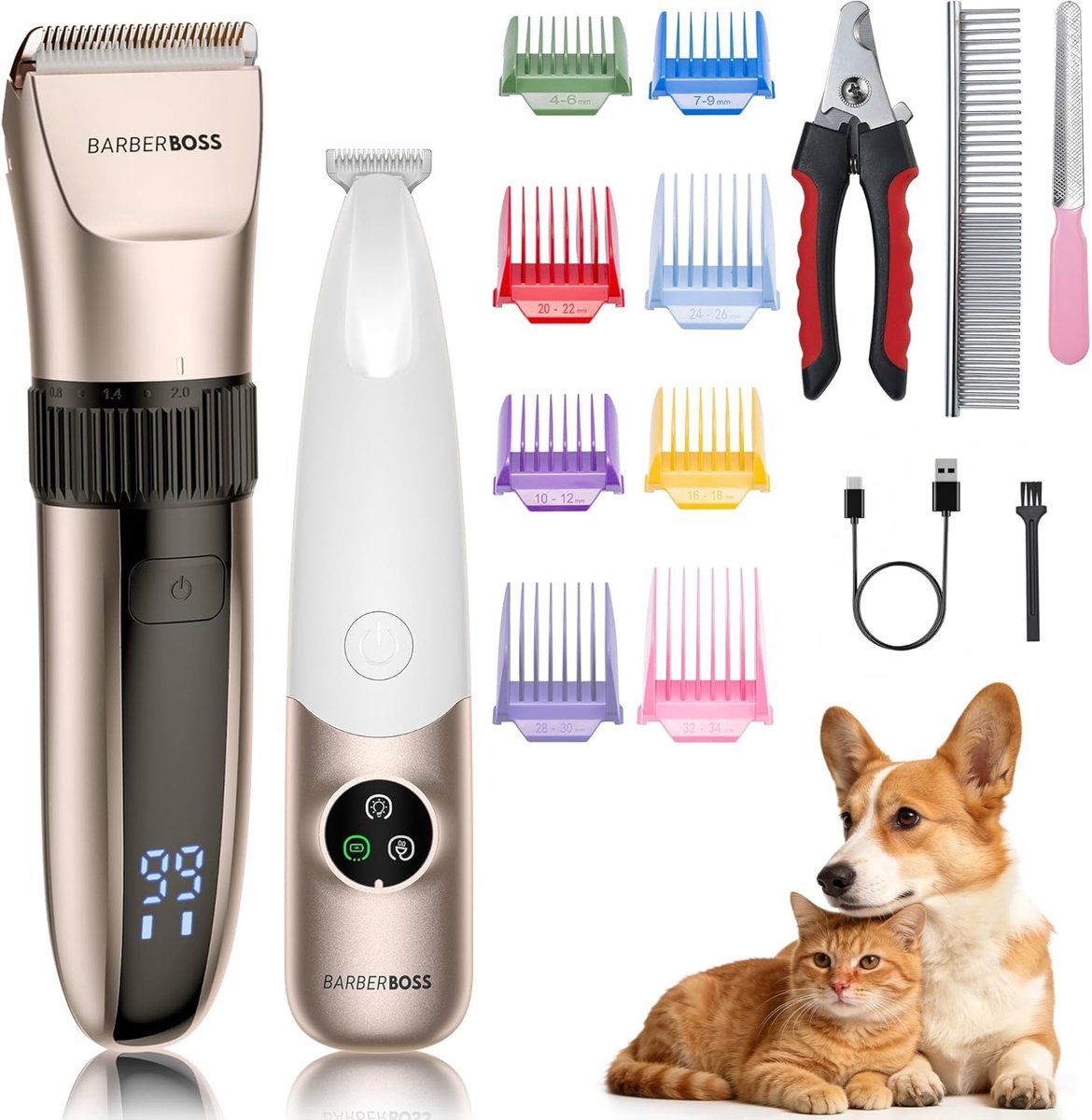 SnelShoppen - Dubbele Tondeuse voor Huisdieren, Waterdicht, USB-Oplaadbaar, 2-in-1 Verzorgingsset met Trimmer voor Lichaamsverzorging en Mini-Precisie