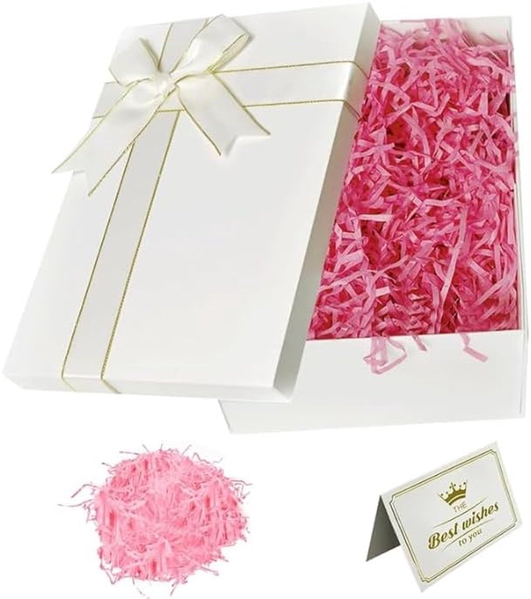 SnelShoppen - Geschenkdoos met Deksel 29x21x10,5 cm - Stijlvolle Geschenkdoos voor Bruiloft, Verjaardag, Kerstmis - Inclusief Raffia Hamper Shreds - P