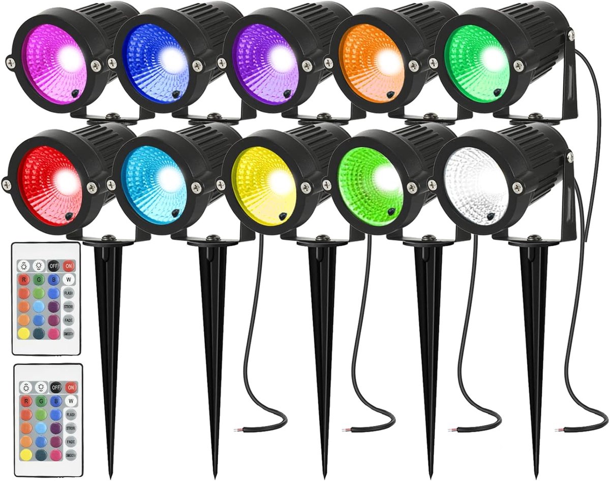 SnelShoppen - LED Tuin Spot Licht 5W 12V DC Waterdicht IP66 Kleurveranderende Landschapsverlichting Outdoor Spike RGB - 10 Pack voor Tuin, Patio en Bu
