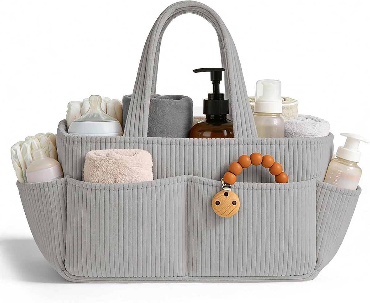 SnelShoppen - Luiermand Corduroy Lichtgrijs voor Aankleedmat - Luierorganizer met Verwisselbare Vakken - Moderne Babykamer Accessoire - Perfect voor G
