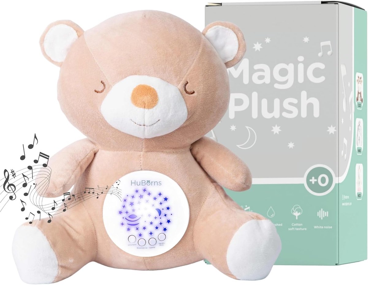 SnelShoppen - Nachtlampje knuffeldier met witte ruis - Slaaphulp voor kinderen - Pluche nachtlampje met geluid voor baby en peuter - Perfect cadeautje
