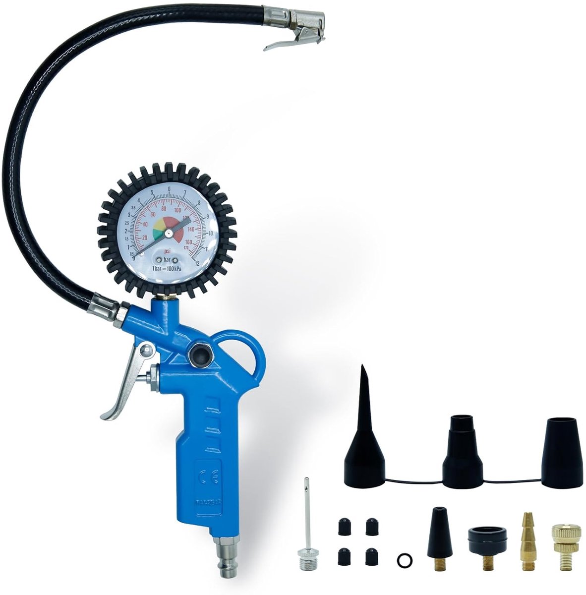 SnelShoppen - 3-in-1 Bandenspanningsmeter en Bandenpomp met Ventielkerngereedschap, 12 bar (170 psi) voor Auto, Fiets, Vrachtwagen en Motorfiets - Inc