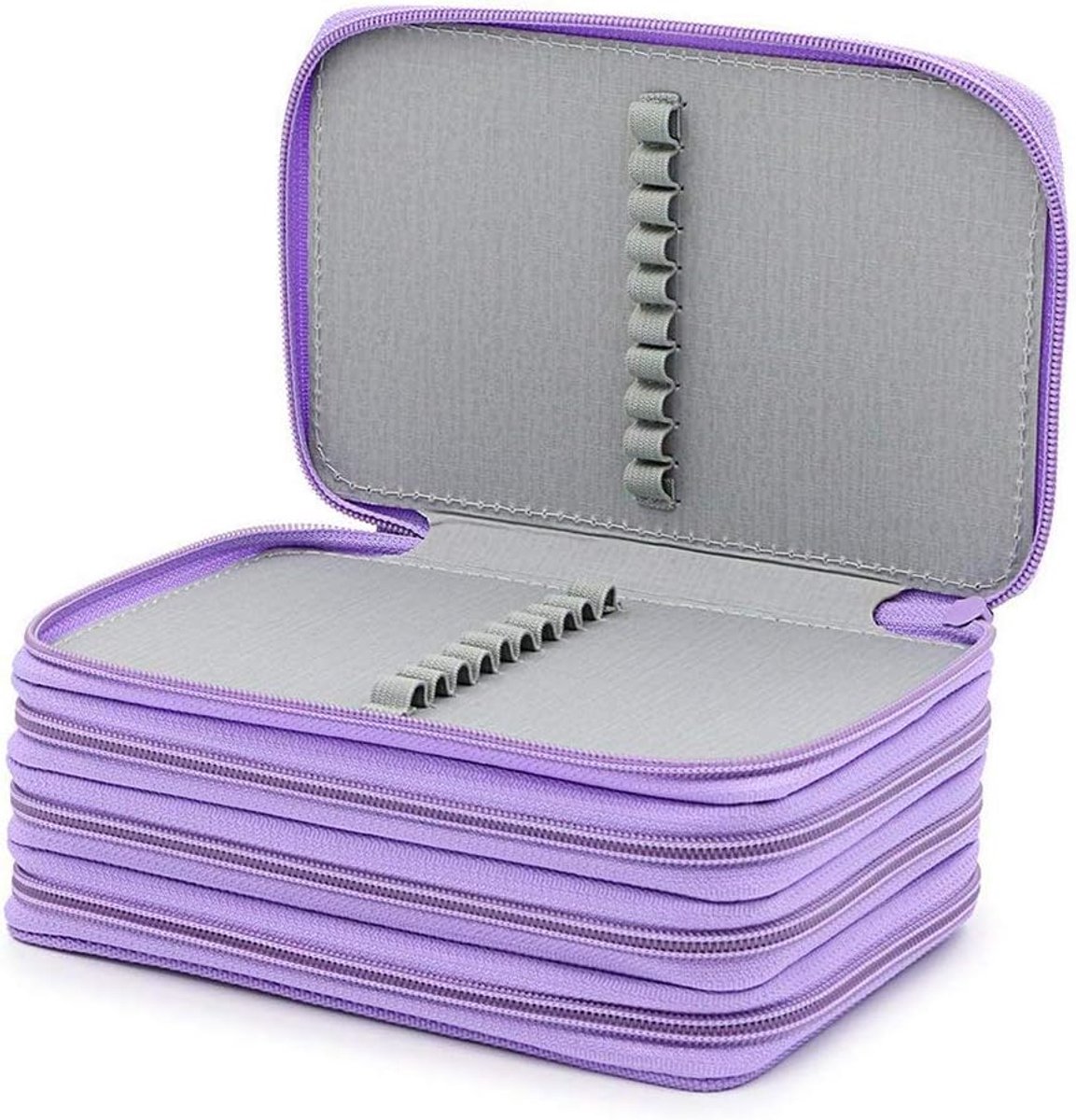 SnelShoppen - Pennenetui 3 Vakken Grote Capaciteit Unisex Etui met Ritssluiting voor Studenten, School en Kantoor - Paars Oxford Doek 20x12,5x9 cm
