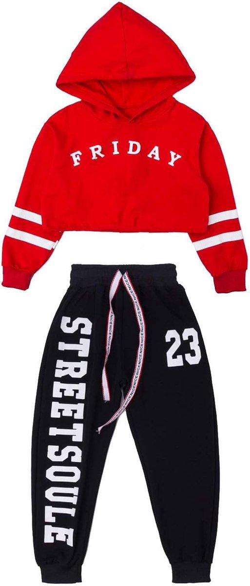 SnelShoppen - Hip Hop Dance Kostuum Meisjes Kleding Street Dance Outfit Crop Top 2-delige Set Metallic Franse Badstof