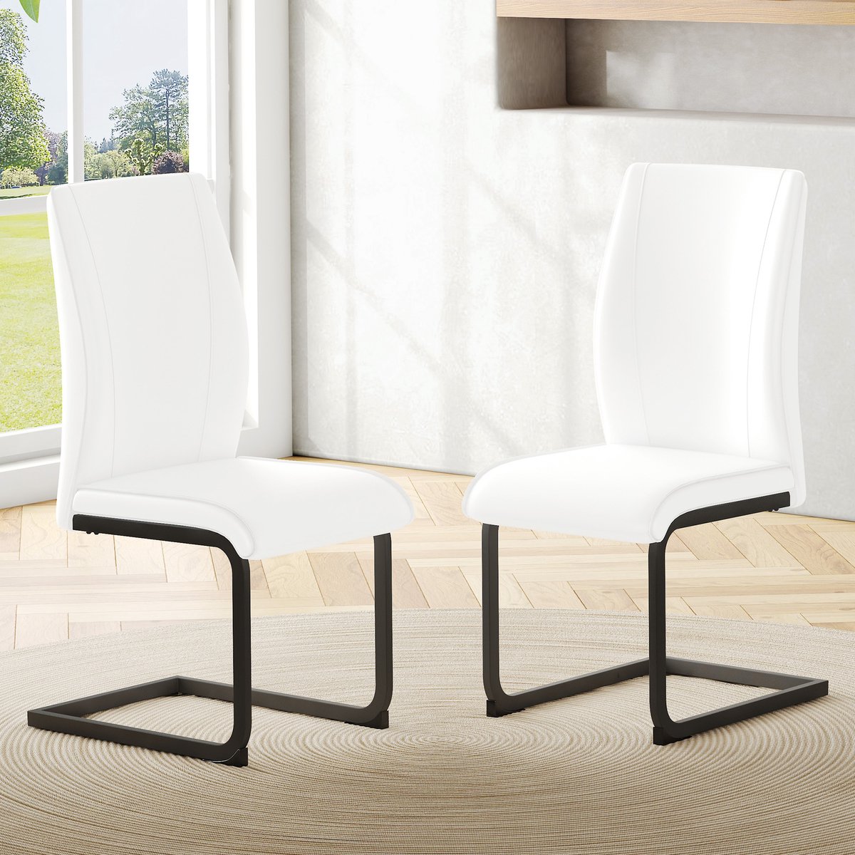 COVREO Eetkamerstoel set van 2 99 cm - kunstleer, metalen frame, wit en zwart