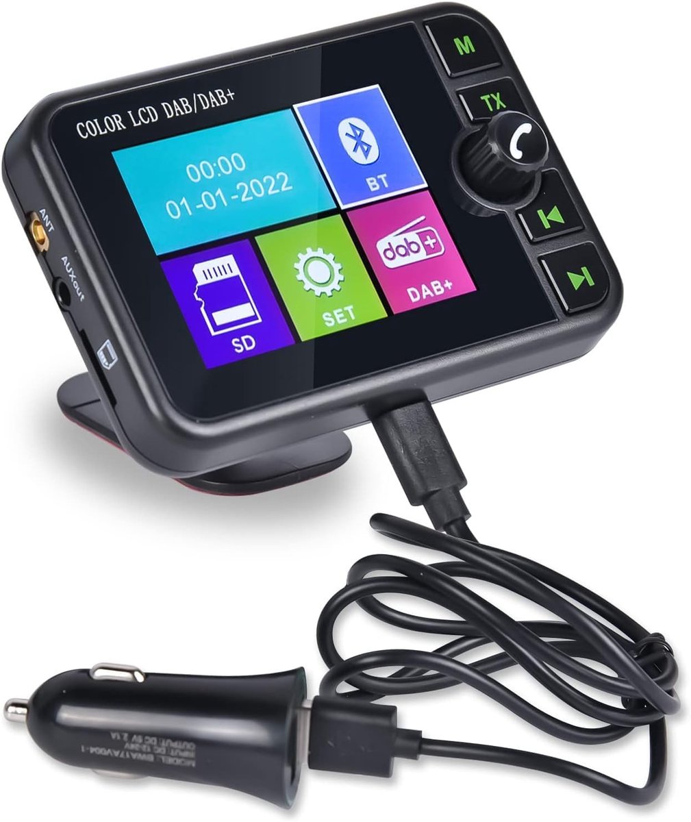 SnelShoppen - DAB/DAB+ Radio-Adapter met Bluetooth, 2,4-inch Draagbaar DAB-Display, FM-zender, Digitale Ontvanger voor Autoradio's en Thuisgebruik