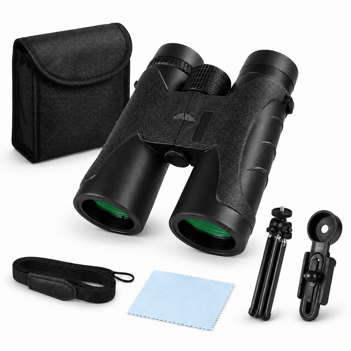 Verrekijker - 10x42 - Incl. Tripod en Telefoonhouder - BAK4 Prisma - Verrekijker voor volwassenen & kinderen - Groene lens - Zwart