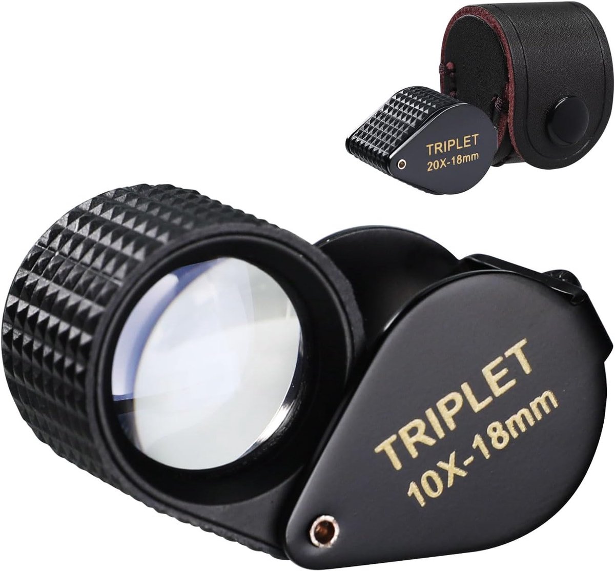 SnelShoppen - 10x Vergroting Triplet Loep Draagbare Edelsteen Loep 18mm Optische Lens Inklapbaar Ontwerp Voor Juweliers, Gemmologen, Verzamelaars, Met