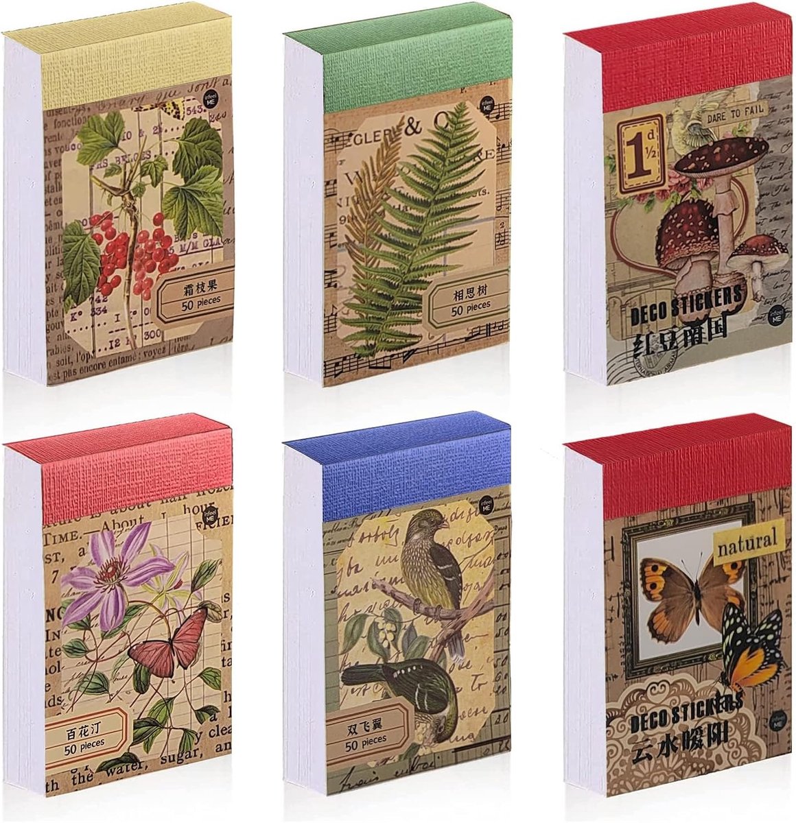 SnelShoppen - Vintage Botanische Stickers - 6 Sets van 300 Decoratieve Stickers voor Journaling, Dagboek, Planner en Knutselen - Botanisch, Natuurthem