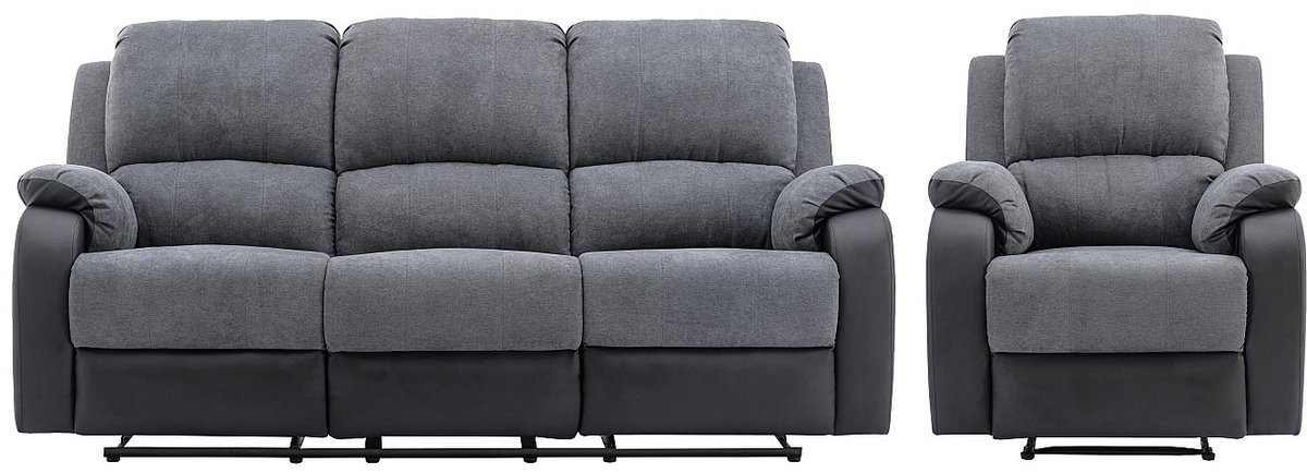 Vente-unique Driezits-relaxbank en -fauteuil van microvezel en grijs en zwart kunstleer BRODY