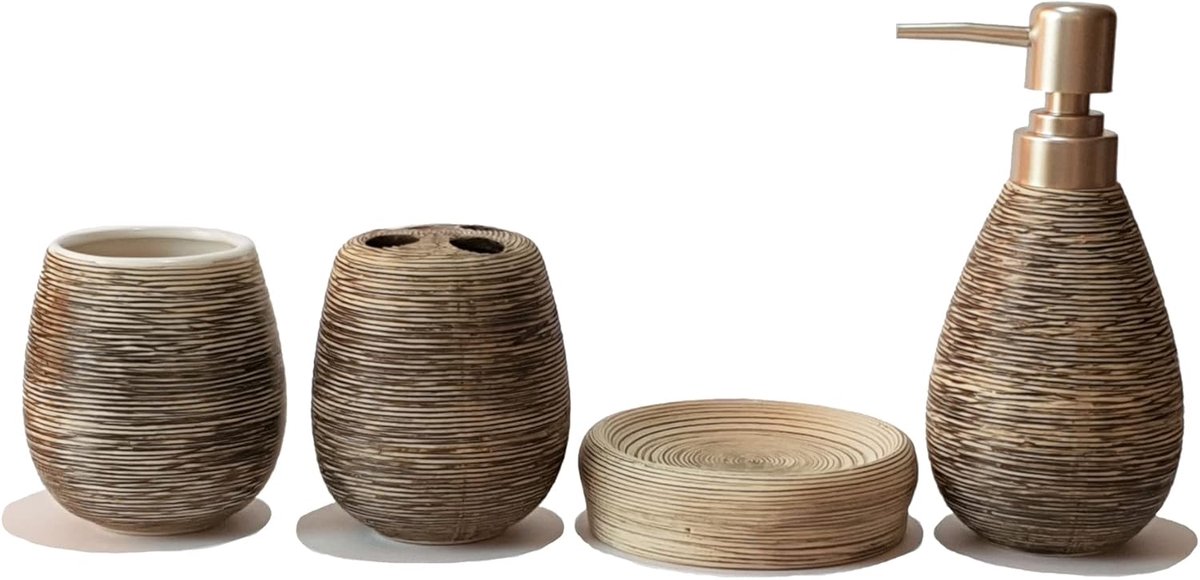 SnelShoppen - Badkameraccessoires Set - 3-Delige Set met Zeepdispenser, Zeepschaal en Badkamer Decoratie - Modern Design Keramiek in Grijs