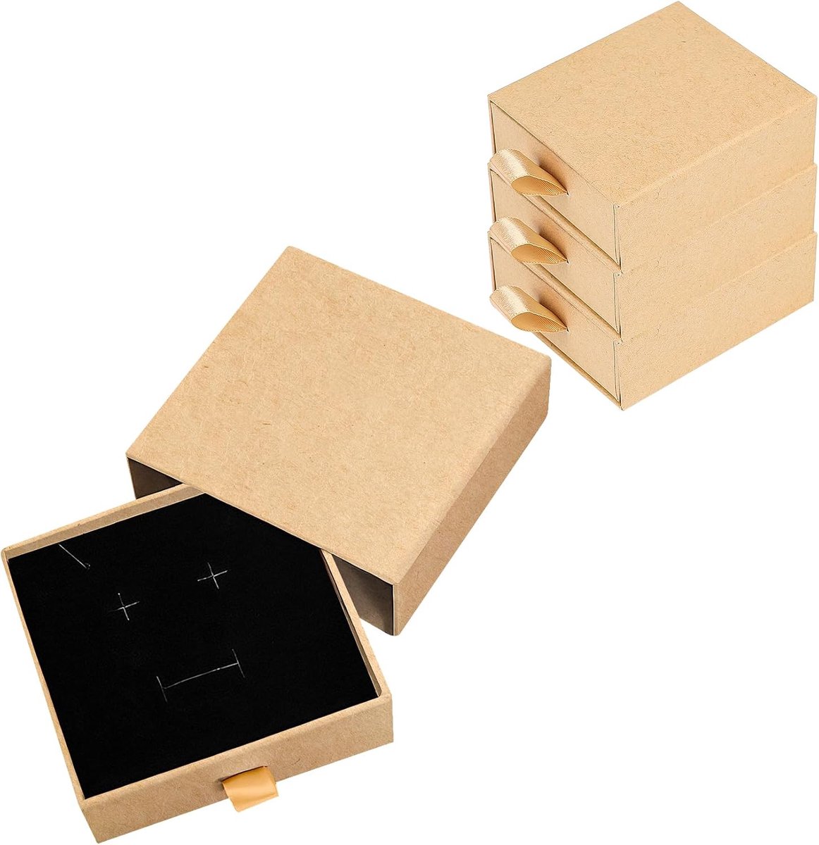SnelShoppen - Sieradendoos 4 Stuks - Kleine Cadeaudoos voor Sieraden - Cadeau Doos met Deksel voor Armband en Ketting - Runderleer - Perfect voor Vale