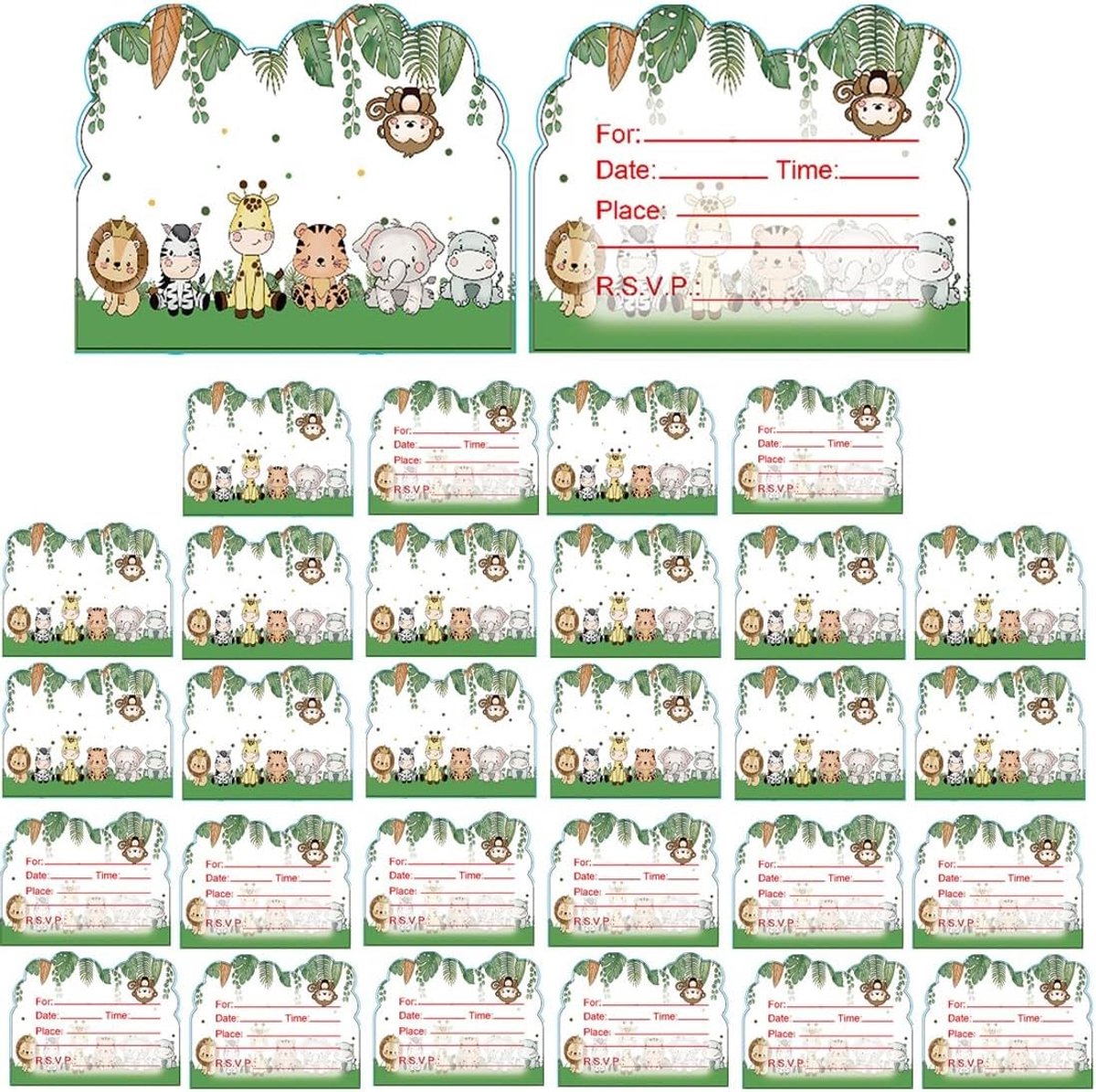 SnelShoppen - 30 Stuks Uitnodigingskaarten Verjaardag Meisjes - Schattige Dieren - Grappige Kinderuitnodigingen - Themafeesten - Perfect voor Kinderve