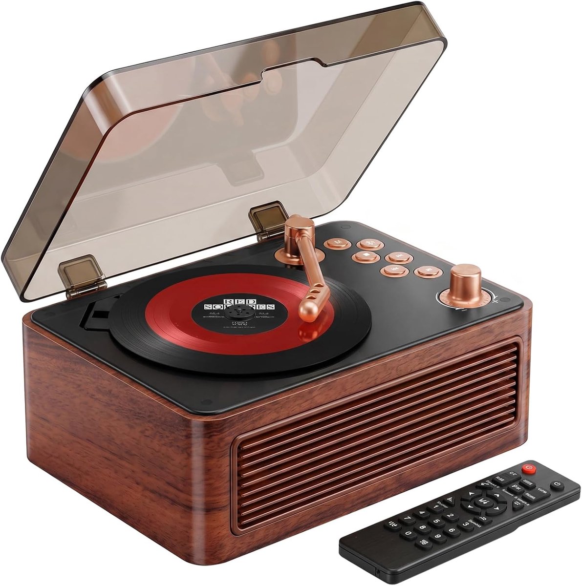 SnelShoppen - Draagbare Bluetooth CD-speler met Luidsprekers, 3600 mAh Oplaadbare Vintage CD-speler in Retro Walnoot Hout, FM-Radio, Afstandsbediening