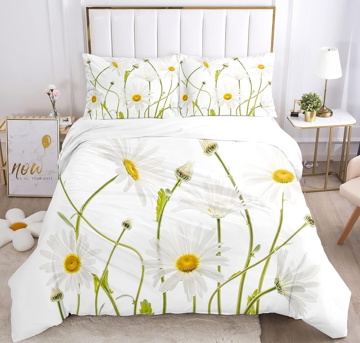 SnelShoppen - Beddengoedset Madeliefjes Bloemen 135 x 200 cm - Superzacht Microvezel, Hypoallergeen, Ademend, Kreukvrij - Voor Volwassenen, Tieners en