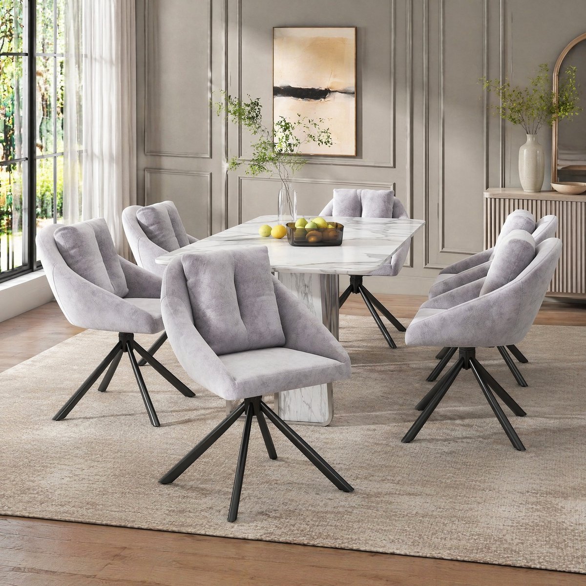 COVREO Eetkamerstoel 59 x 65 x 79 cm - draaibaar, velvet, grijs, set van 6