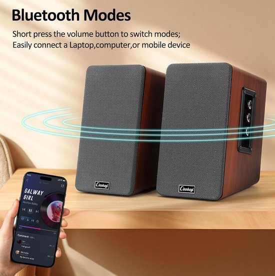 SnelShoppen - 50W AC Aangedreven Boekenplank Luidsprekers - Passieve 2.0 Computerluidsprekers met Bluetooth/RCA/AUX/USB - Sterke Bas voor TV/PC/Laptop van Snelshoppen — afbeelding 3