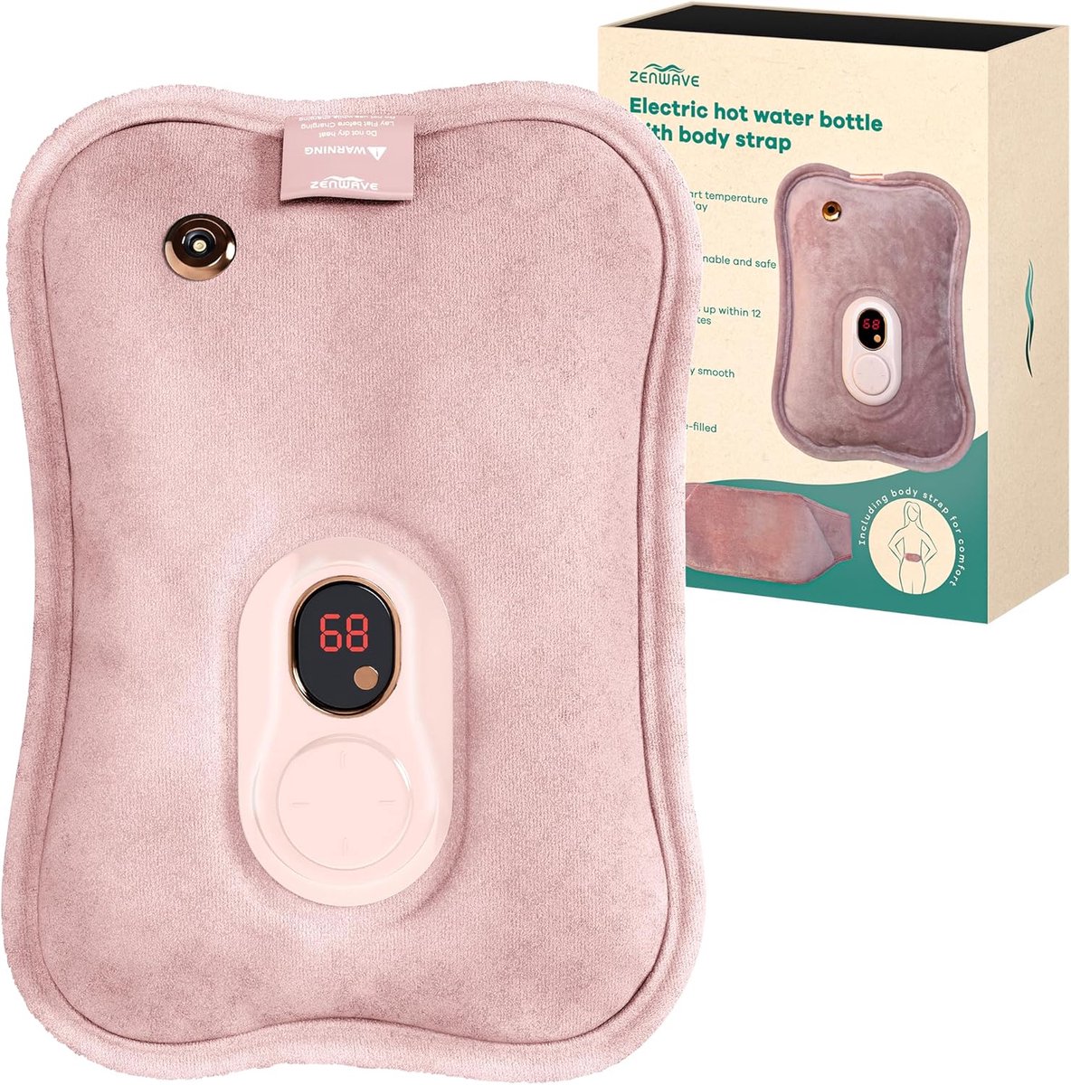 Thijox - Elektrische Kruik met Hoes - Digitaal Display - Warmtekruik & Waterkruik Baby - Oplaadbare Warmtekussen - Duurzaam & Draadloos - Roze Velvet