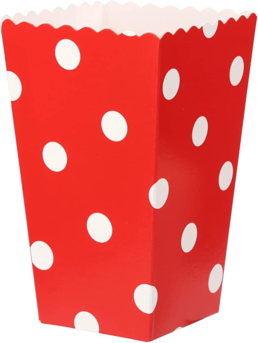 SnelShoppen - 26 Stuks Popcorn Dozen Rode Strepen & Dot Popcorn Zakjes - Kleine Snoepzak Papieren Zakken voor Feesten, Bioscoop, Evenementen en Thuisb