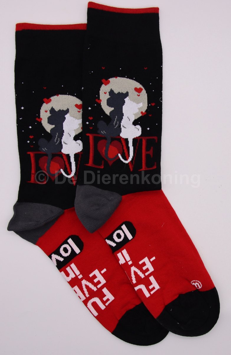 Meia Mania Sokken Katten 'Love' – Zwart & Rood – Maat 43/46