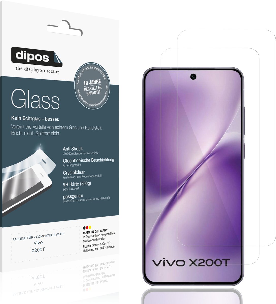 dipos – 2x Pantserfolie geschikt voor Vivo X200T | 9H Screenprotector