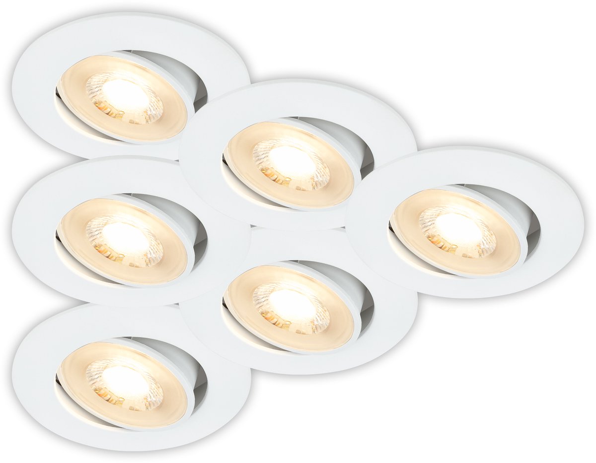 BRILONER Besi – Set van 6 Inbouwspots – dimbaar & kantelbaar – 230V – warm wit licht 3.000 K – Ø8 cm – wit