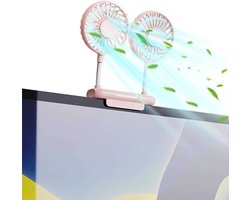 Bureauventilator met 2 draaibare koppen, 3 snelheden, stevige klem, USB-voeding, Geschikt voor bureaus en laptops.