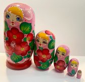 Houten Matroesjka poppen, Russische,babushka, handbeschilderd- Multicolor, 10,50 cm hoog 5 delig
