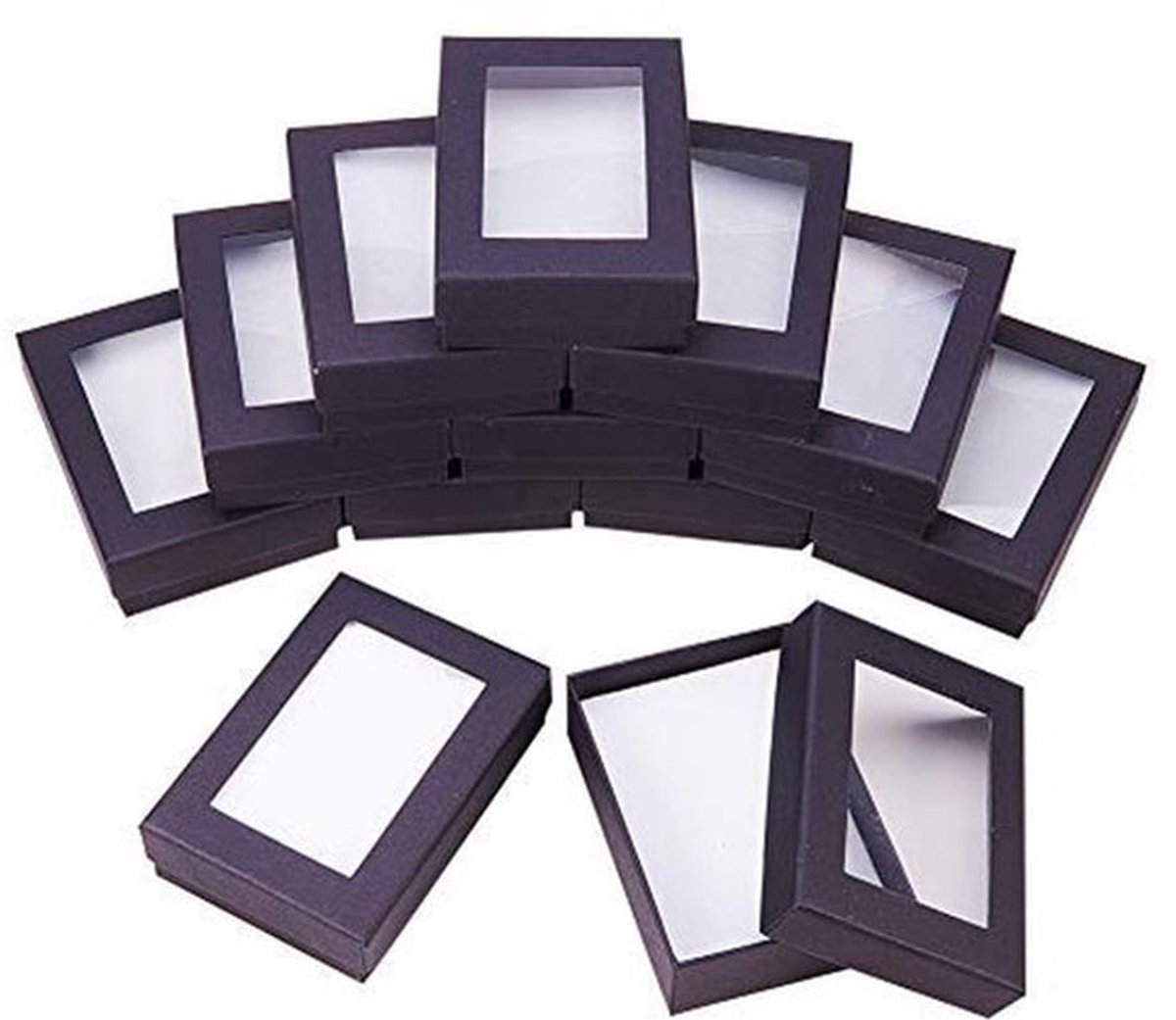 24 stuks zwarte geschenkdozen, sieradendoosjes met venster, presentatiedoos met vulling, verjaardagscadeaudoos voor kettingen, oorbellen en ringen, 9 x 6,5 x 2,8 cm