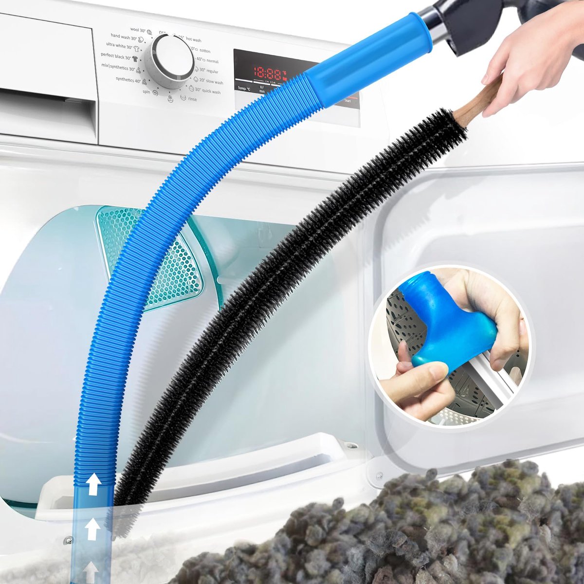 Ryoudavell - 2 Delige Reinigingsset geschikt voor drogerventilatie – Geschikt voor de Meeste Stofzuigers – Pluis Verwijderaar - Flexibele spleetzuigmond - Efficiënte Reiniging - Snel Pluisverwijderaar voor Droger Ontluchtingskanalen
