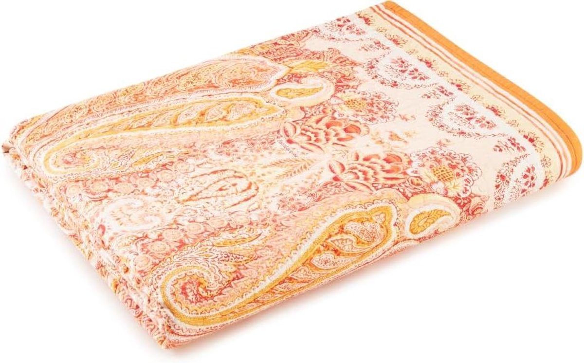 Katoenen Sprei - Deken Omslag - Decoratie Bed - Paisley Patroon - 180x255 cm - Oranje