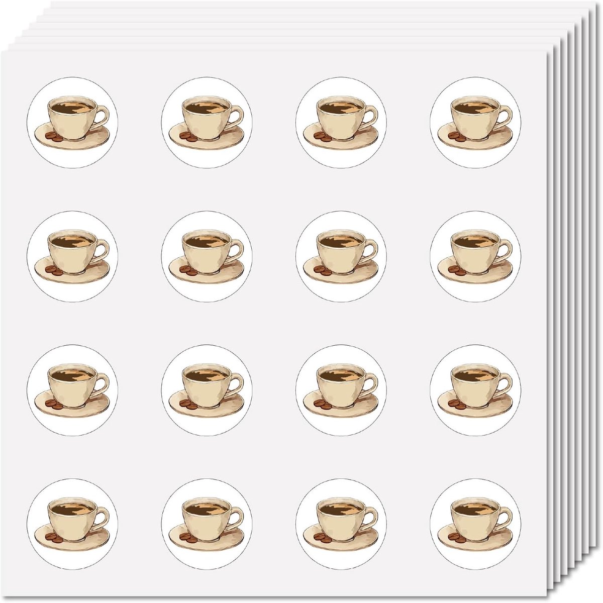 SnelShoppen - 128 stuks koffiestickers voor planner, zelfklevende kleine stickers, waterdichte koffiekopjes stickers voor scrapbook, kunsthandwerk, st