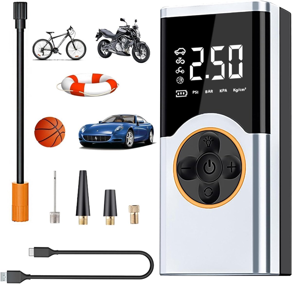 SnelShoppen - Draagbare Luchtcompressor 150psi Inflator voor Auto, Fiets, Motorfiets met Oplaadbare 4000 mAh Batterij en LED Licht - Ideaal voor Thuis