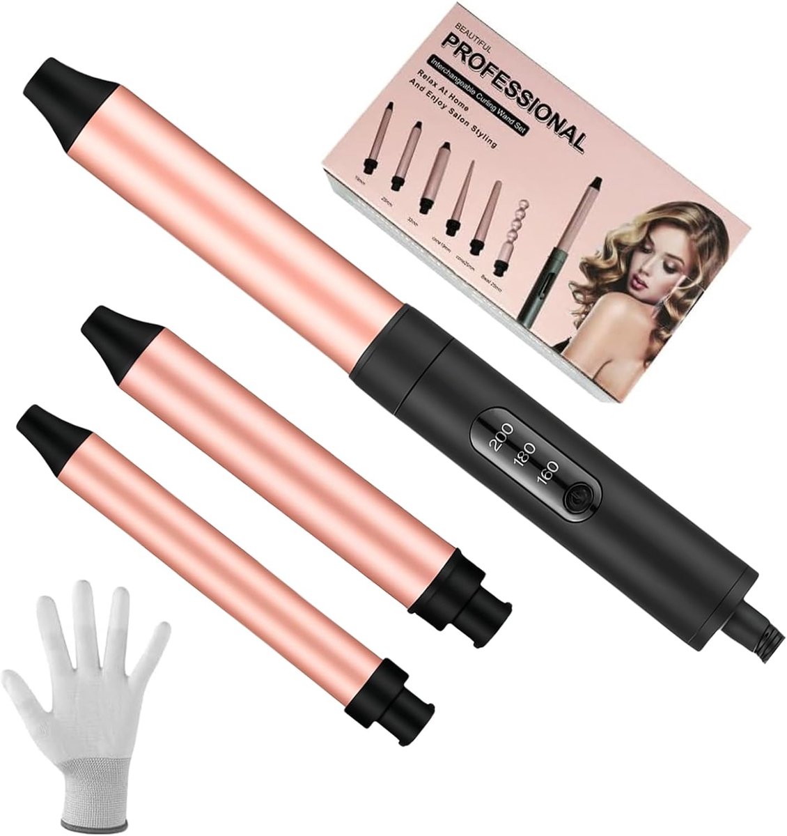 SnelShoppen - 3-in-1 Krultang Krulspeldenset met Verwisselbare Keramische Coating, Snelle Opwarming, Multifunctioneel, Met Handschoen, Ideaal voor Div