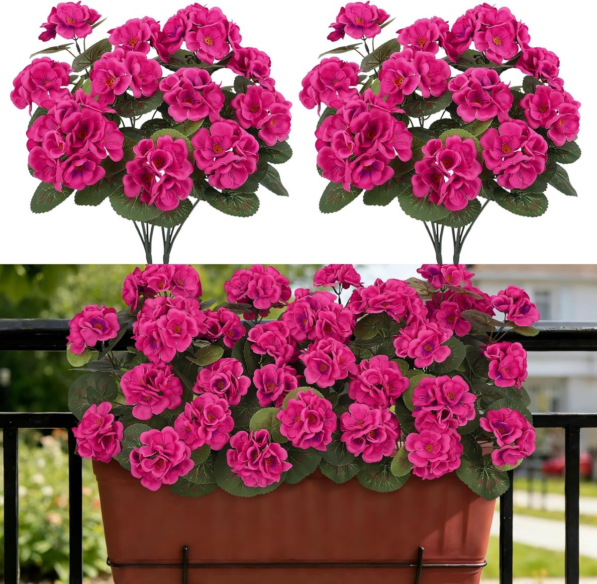 SnelShoppen - 6 stuks kunstbloemen buiten, UV-bestendige geranium faux planten voor tuin, balkon, raamdecoratie - Nep plastic zijde bloemen voor binne