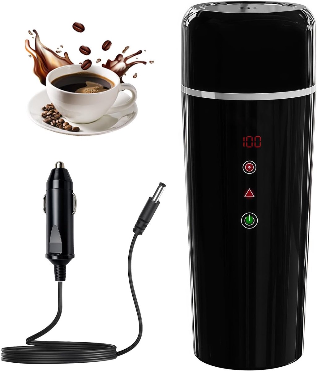 SnelShoppen - Draagbare elektrische waterkoker 12 V, 420 ml, roestvrij staal, snel verwarmen, voor auto, vrachtwagen, taxi, camping, reizen