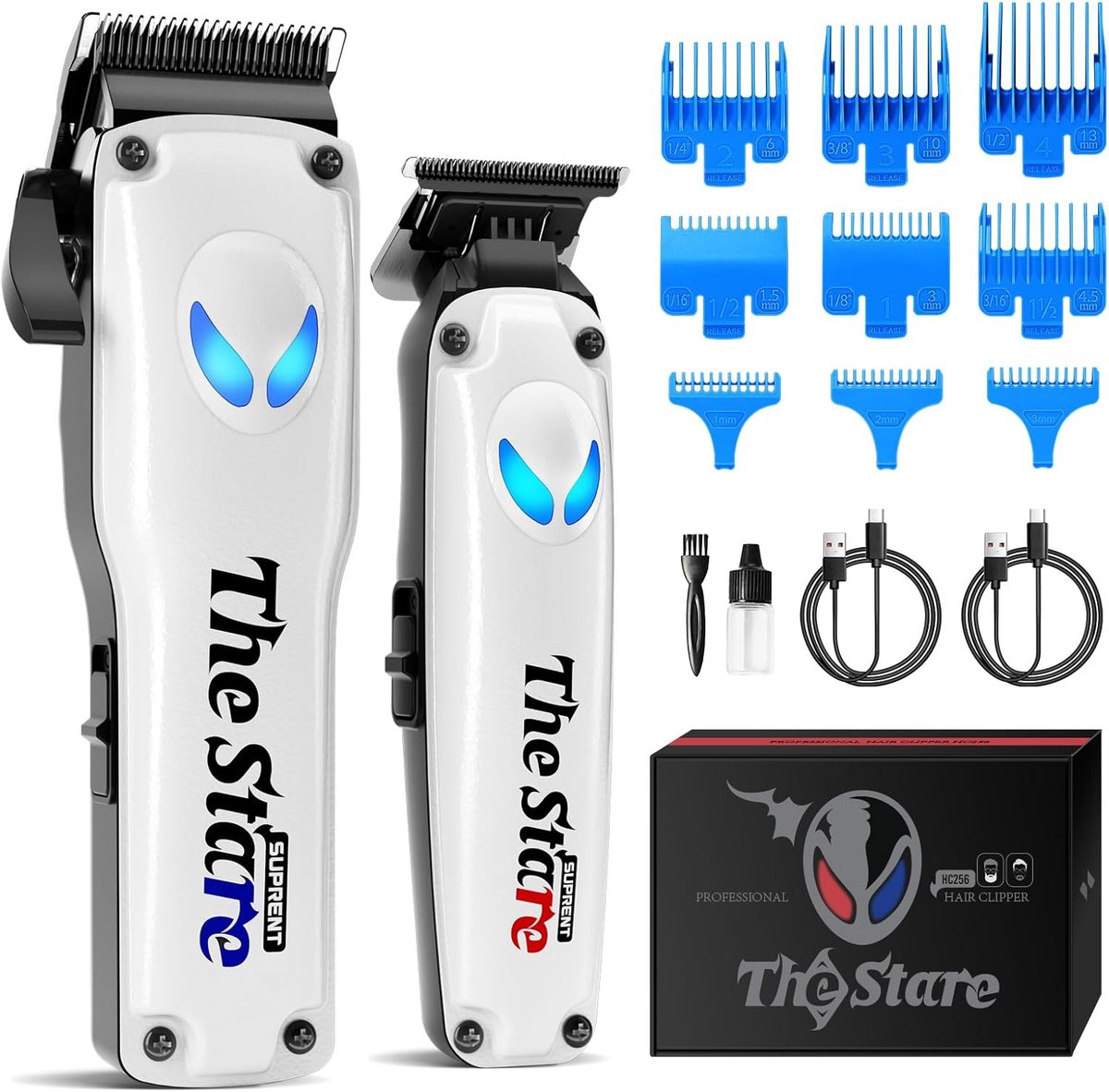 SnelShoppen - Professionele haarschaarkit voor heren, instelbare haarverzorgingsset met 9 geleidekammen, baardtrimmer en langhaarschaarkit in wit voor
